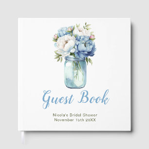 Blue Peonies Mason Jar Bridal Shower Guest Book