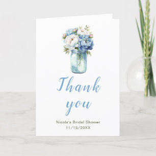 Blue Peonies Mason Jar Bridal Shower Thank You Card