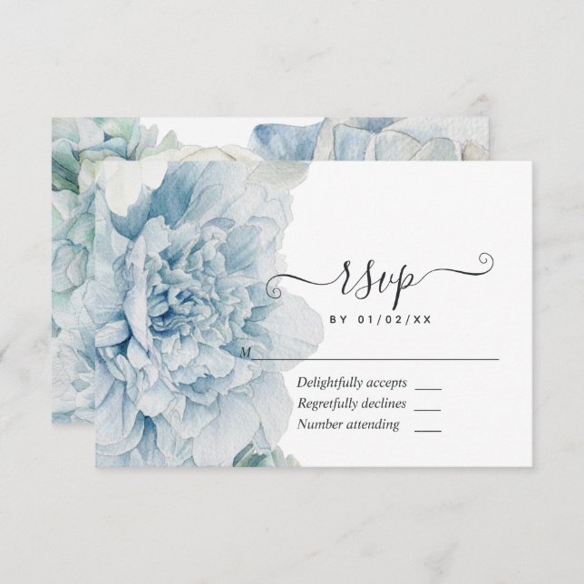 Blue Peonies Wedding RSVP Card (Front/Back)