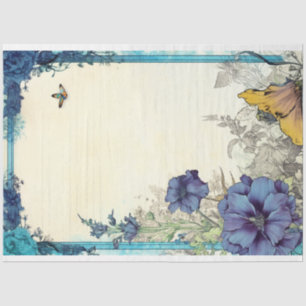 Blue peony and butterfly ephemera No2 Tissue Paper