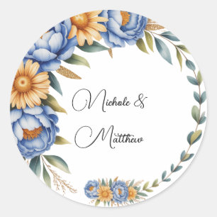 Blue Peony and Yellow Daisies Arrangement Wedding Classic Round Sticker