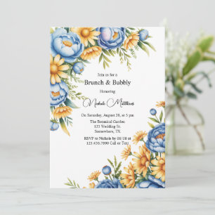 Blue Peony and Yellow Daisies Brunch & Bubbly Invitation