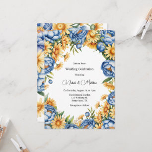Blue Peony and Yellow Daisies Wedding Celebration  Invitation