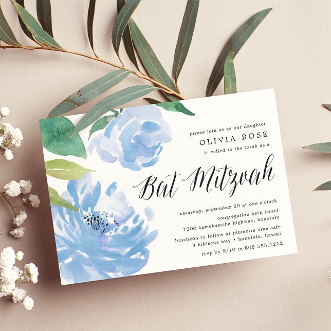 Blue Peony | Bat Mitzvah Invitation (Creator Uploaded)