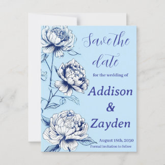 Blue Peony Chinoiserie Save the Date Cards