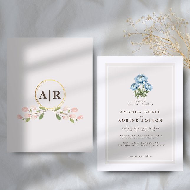 Blue Peony Elegant Wedding Invitation (Creator Uploaded)