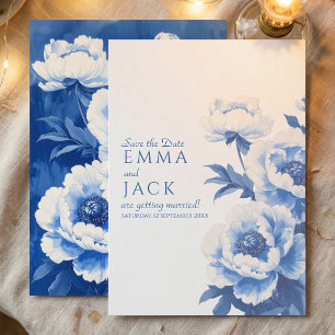 Blue Peony Floral Save the Date Wedding Invitation