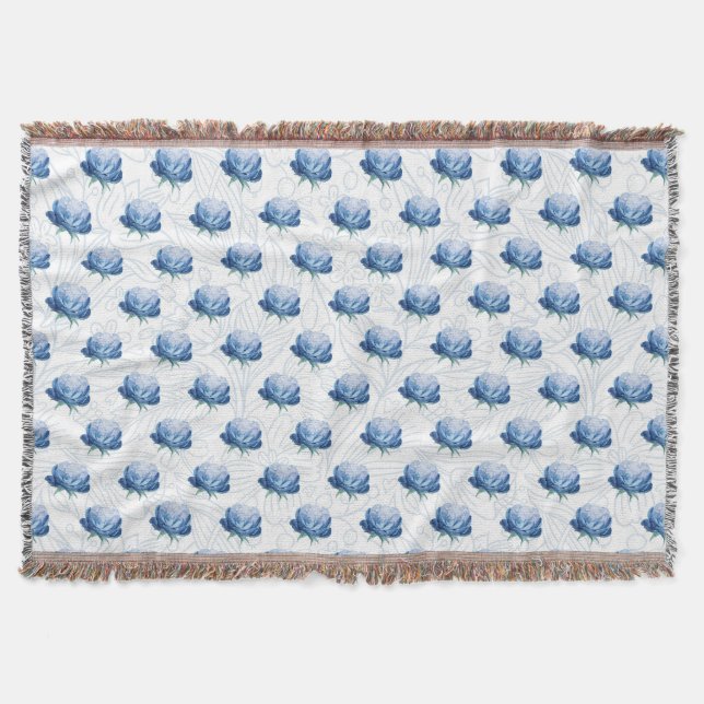 Blue Peony flower Throw Blanket (Front)