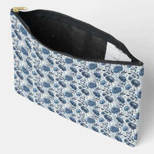 Blue Peony Garden Watercolor Accessory Pouch
