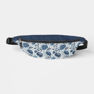Blue Peony Garden Watercolor Bum Bags