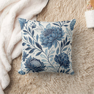 Blue Peony Garden Watercolor Cushion