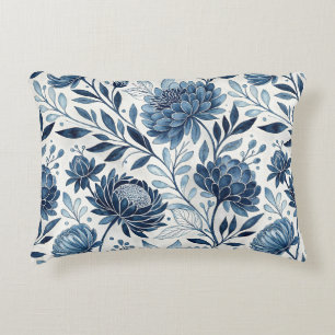 Blue Peony Garden Watercolor Decorative Cushion