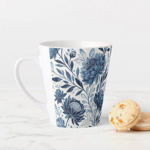 Blue Peony Garden Watercolor Latte Mug