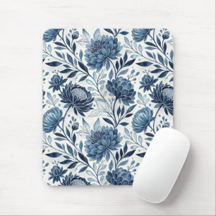 Blue Peony Garden Watercolor Mouse Mat