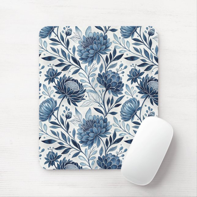 Blue Peony Garden Watercolor Mouse Mat (With Mouse)