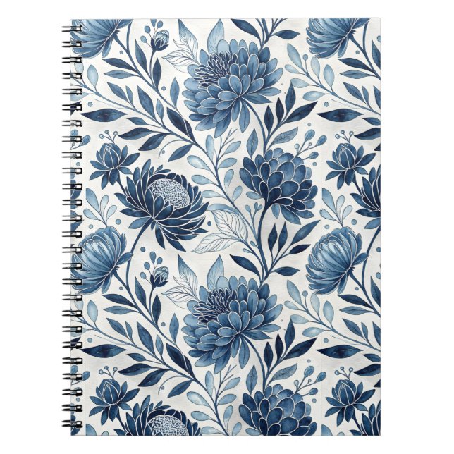 Blue Peony Garden Watercolor Notebook (Front)