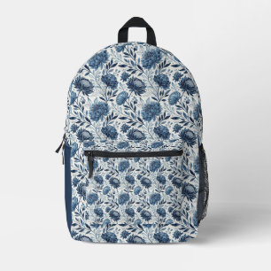 Blue Peony Garden Watercolor Printed Backpack