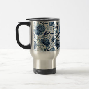 Blue Peony Garden Watercolor Travel Mug
