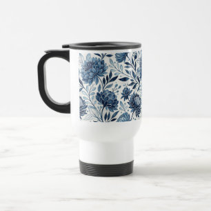 Blue Peony Garden Watercolor Travel Mug