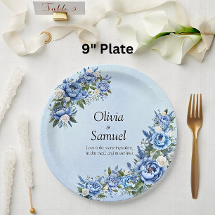 Blue Peony on Blue 9" Paper Plates