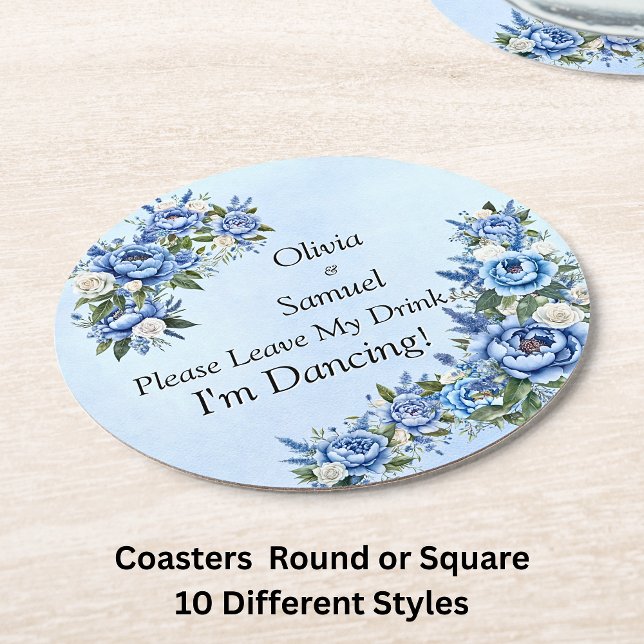 Blue Peony on Blue Leave My Drink!  Round Paper Coaster (Creator Uploaded)