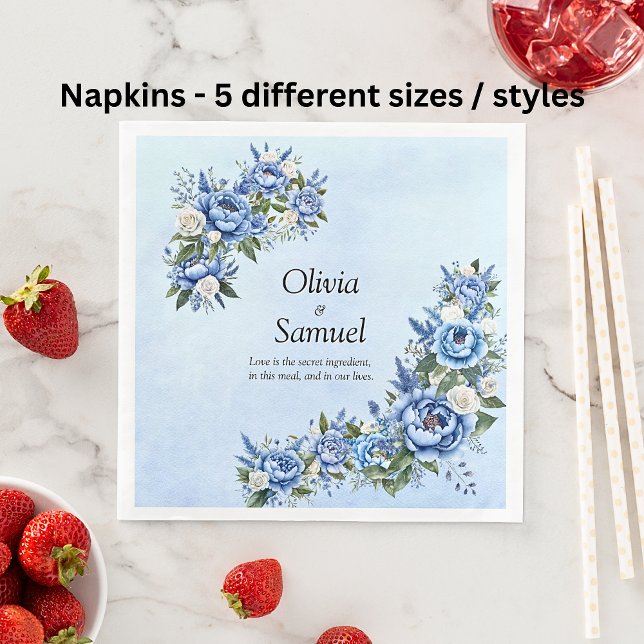 Blue Peony on Blue Luncheon Napkin (Creator Uploaded)
