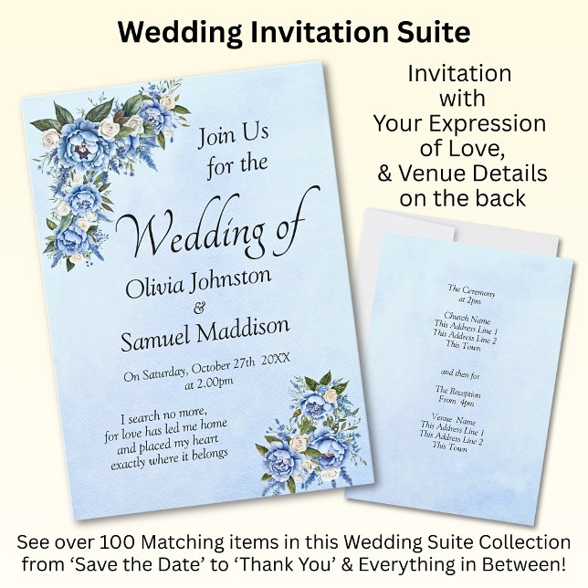 Blue Peony on Blue Wedding Suite Invitation (Creator Uploaded)