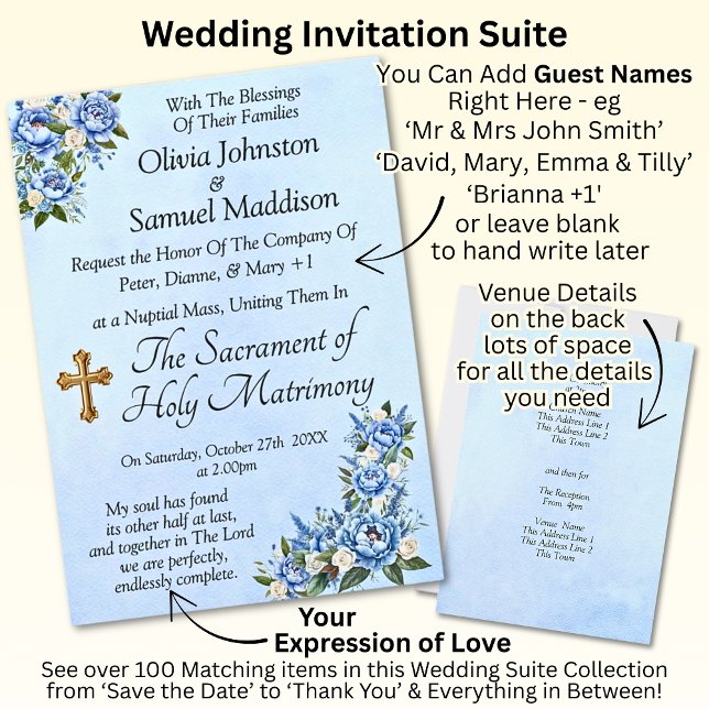Blue Peony on Blue Wedding Suite Invitation  (Creator Uploaded)