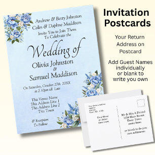 Blue Peony on Blue Wedding Suite Invitation Postcard
