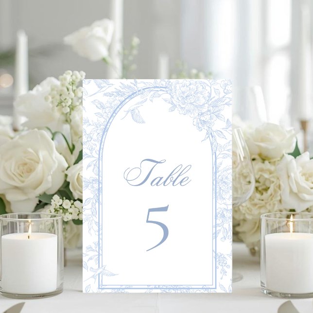 Blue Peony Victorian Arch Classic Wedding White Table Number (Creator Uploaded)