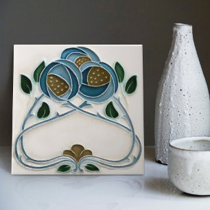 Blue Peony Wall Decor Art Nouveau Art Deco Gibbons Tile