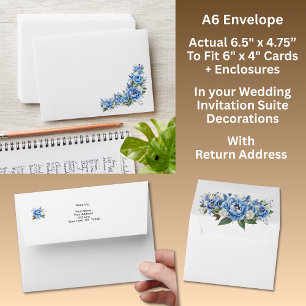 Blue Peony Wedding Suite A6 size Envelope