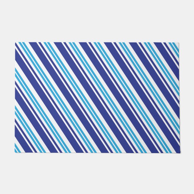 Blue Peppermint Stripe Doormat (Front)