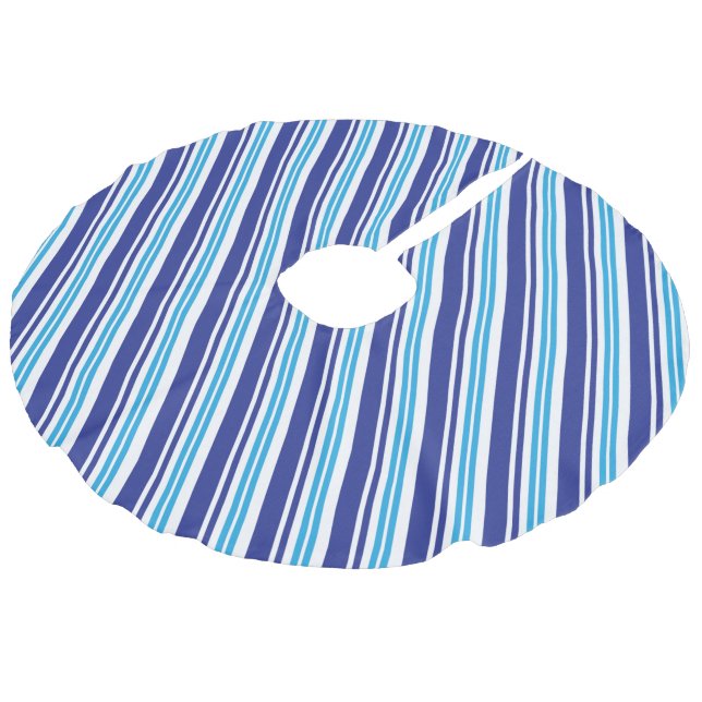 Blue Peppermint Stripe Faux Linen Tree Skirt (Angled)