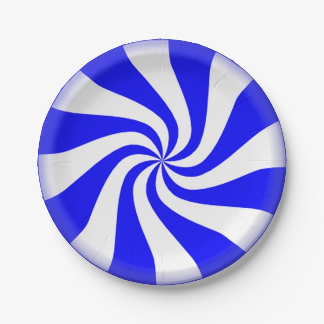 Blue Peppermint Swirls Paper Plates (Front)