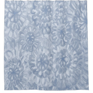 Blue Perfect Matched Colour Watercolor Flowers Shower Curtain