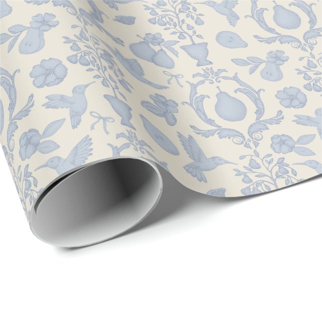 Blue Perfect Pear French Country Bridal Shower Wrapping Paper (Roll Corner)