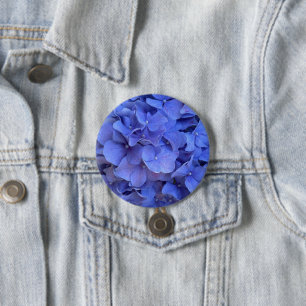 Blue periwinkle elegant floral hydrangeas 7.5 cm round badge
