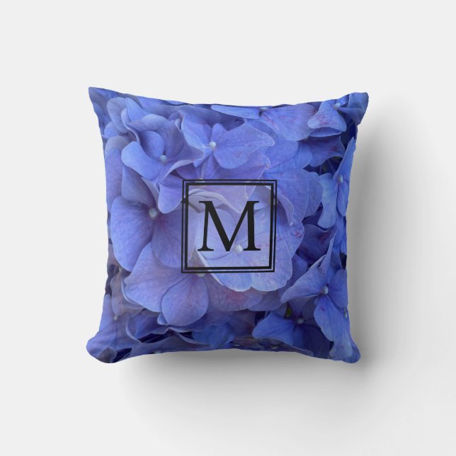 Blue periwinkle elegant floral hydrangeas  cushion (Front)