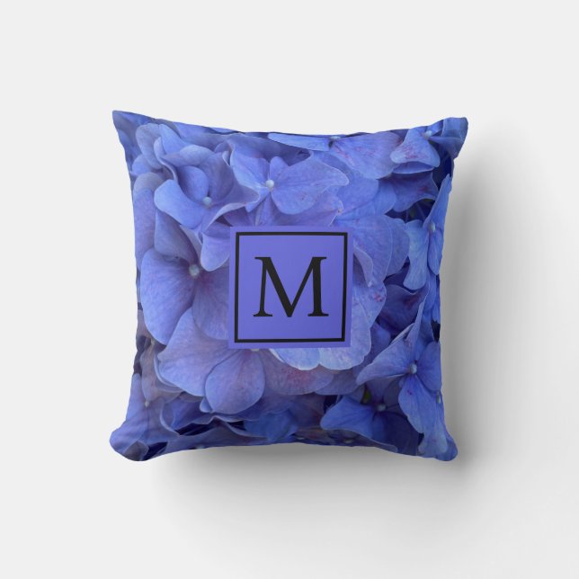 Blue periwinkle elegant floral hydrangeas  cushion (Front)