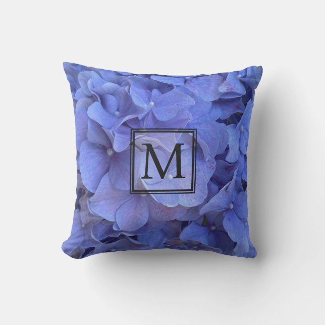Blue periwinkle elegant floral hydrangeas  cushion (Front)