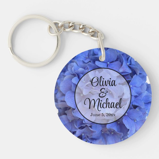 Blue periwinkle elegant floral hydrangeas  key ring (Front)