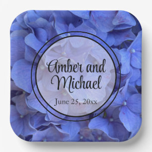Blue periwinkle elegant floral hydrangeas paper plate