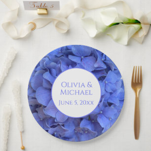 Blue periwinkle elegant floral hydrangeas paper plate