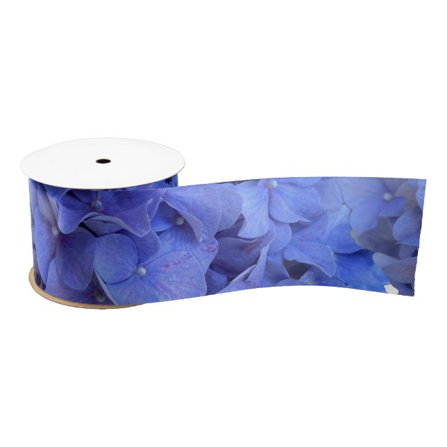 Blue periwinkle elegant floral hydrangeas  satin ribbon (Spool)