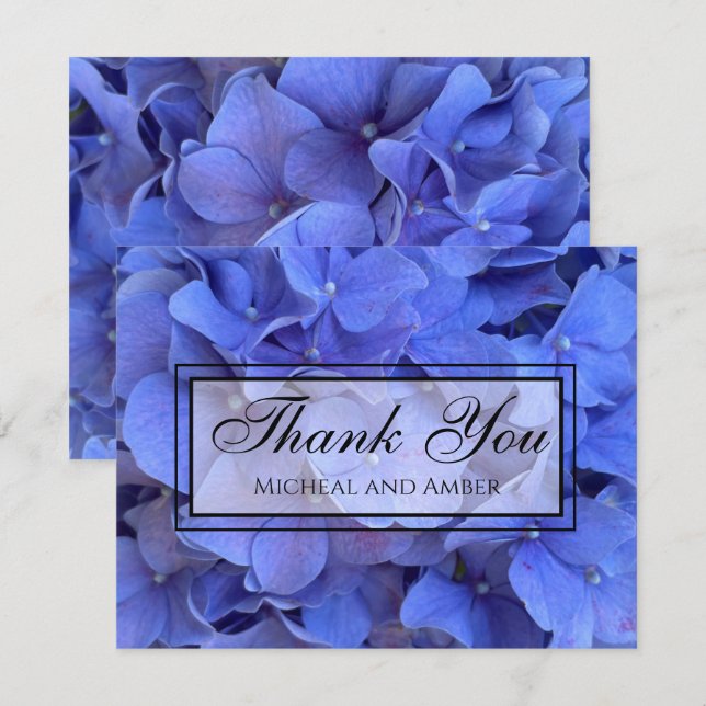 Blue periwinkle elegant floral hydrangeas  thank you card (Front/Back)