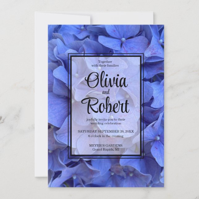 Blue periwinkle elegant floral hydrangeas Wedding Invitation (Front)
