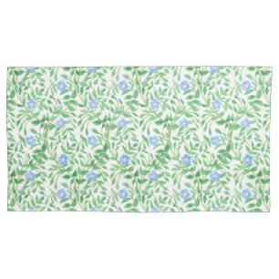 Blue Periwinkle Floral Pattern on White Pillowcase
