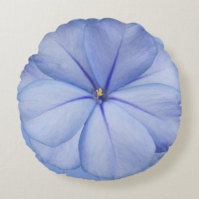 Blue Periwinkle Flower Round Pillow (Front)