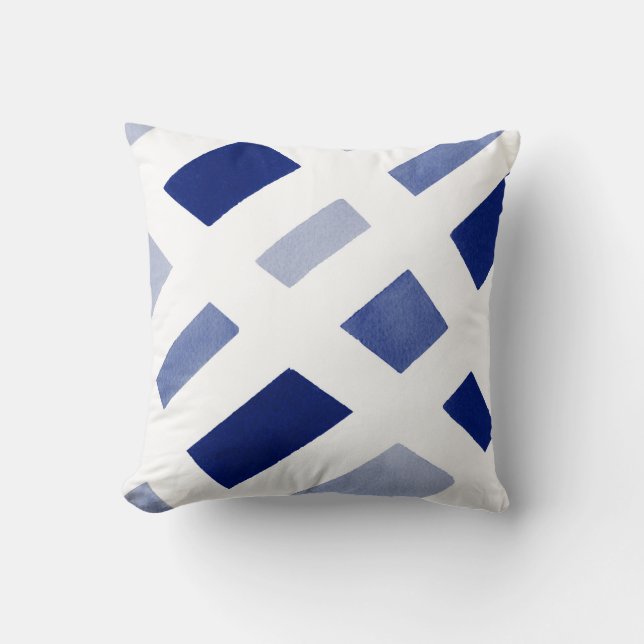 Blue Periwinkle White Geometric Watercolor Cushion (Front)